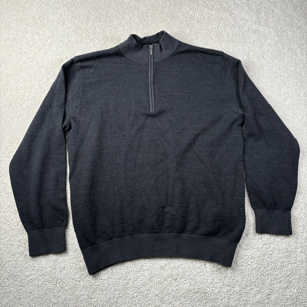 J. Hilburn 1/4‎ Zip Sweater Men's Large Cashmere Wool Blend Dark Gray Pullover